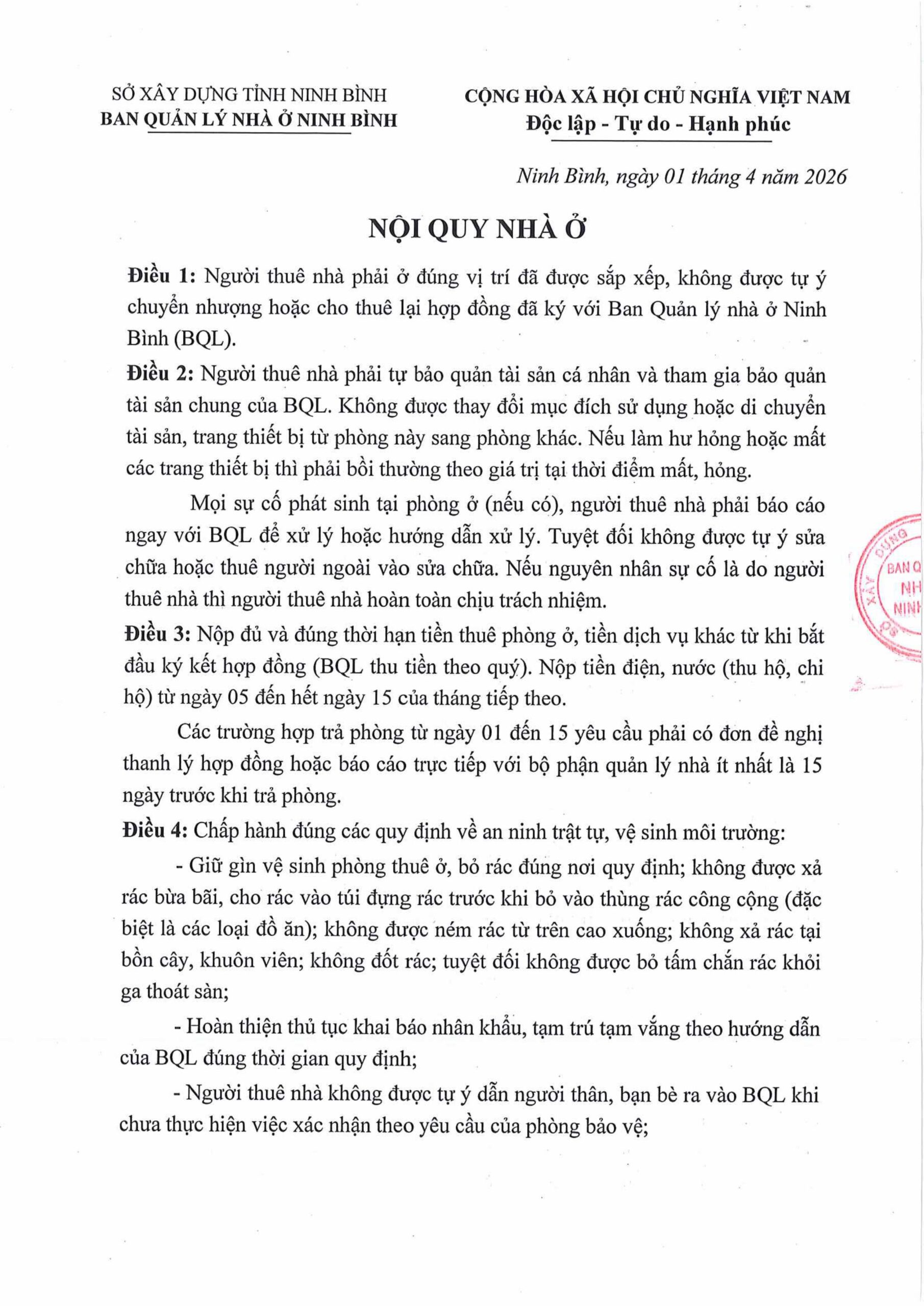 NỘI QUY NHÀ Ở