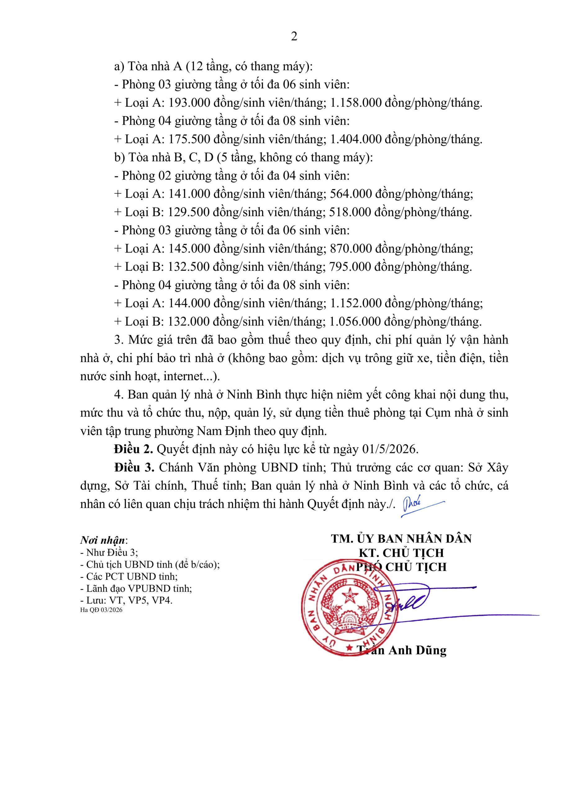 MỨC GIÁ CHO THUÊ PHÒNG MỚI TẠI CỤM NHÀ Ở SINH VIÊN TẬP TRUNG PHƯỜNG NAM ĐỊNH