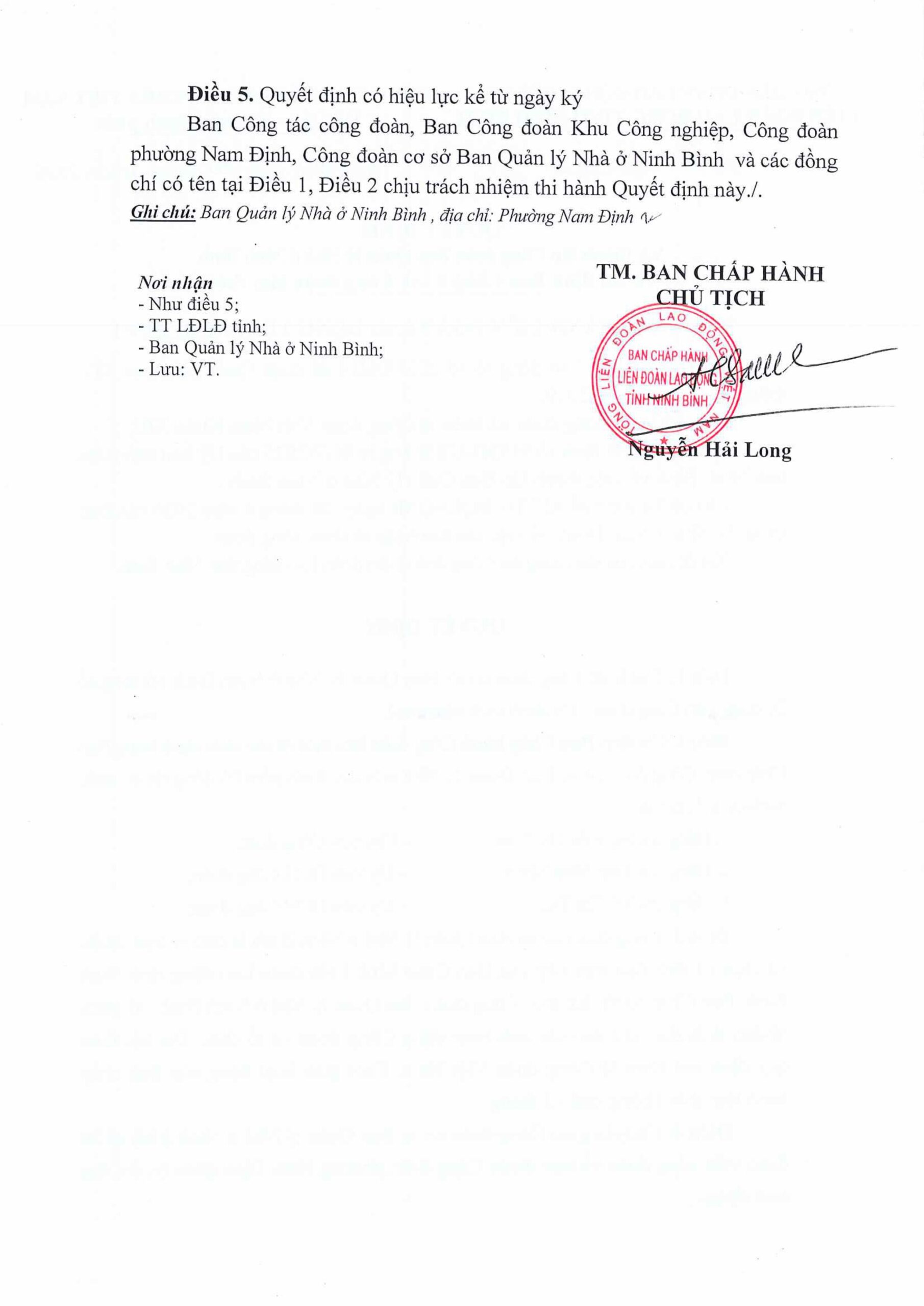 THÀNH LẬP CÔNG ĐOÀN BAN QUẢN LÝ NHÀ Ở NINH BÌNH