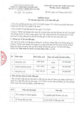 Thông báo về việc lựa chọng đơn vị tổ chức đấu giá